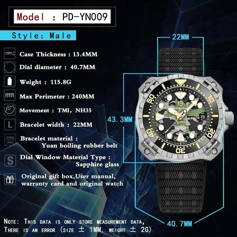 MensFashionStyleStore CAMOUFLAGE HOLLOW DIAL MECHANICAL WATCH