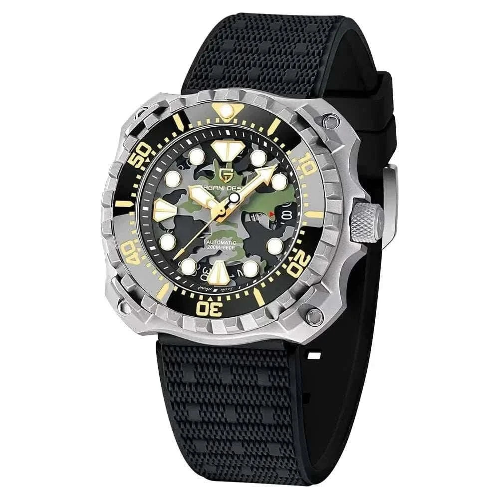 MensFashionStyleStore green CAMOUFLAGE HOLLOW DIAL MECHANICAL WATCH