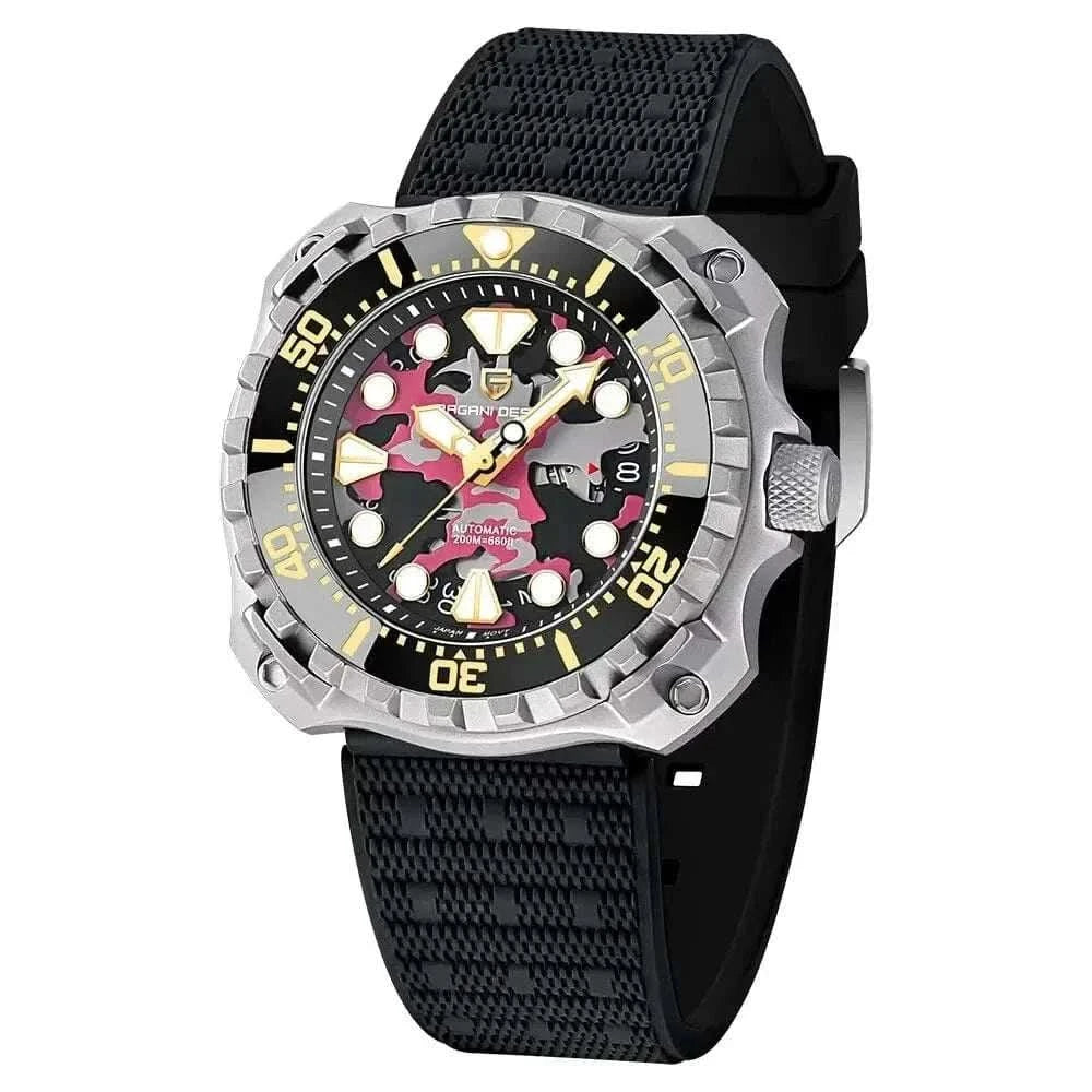 MensFashionStyleStore Red CAMOUFLAGE HOLLOW DIAL MECHANICAL WATCH