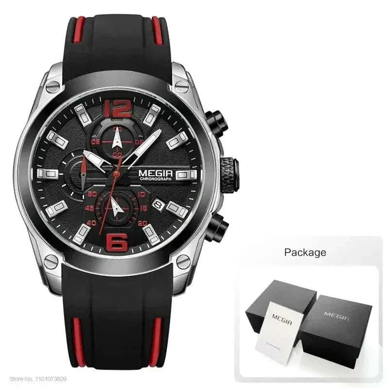 MensFashionStyleStore Silver Black-Box CHRONOGRAPH ANALOG LUMINOUS WATCH