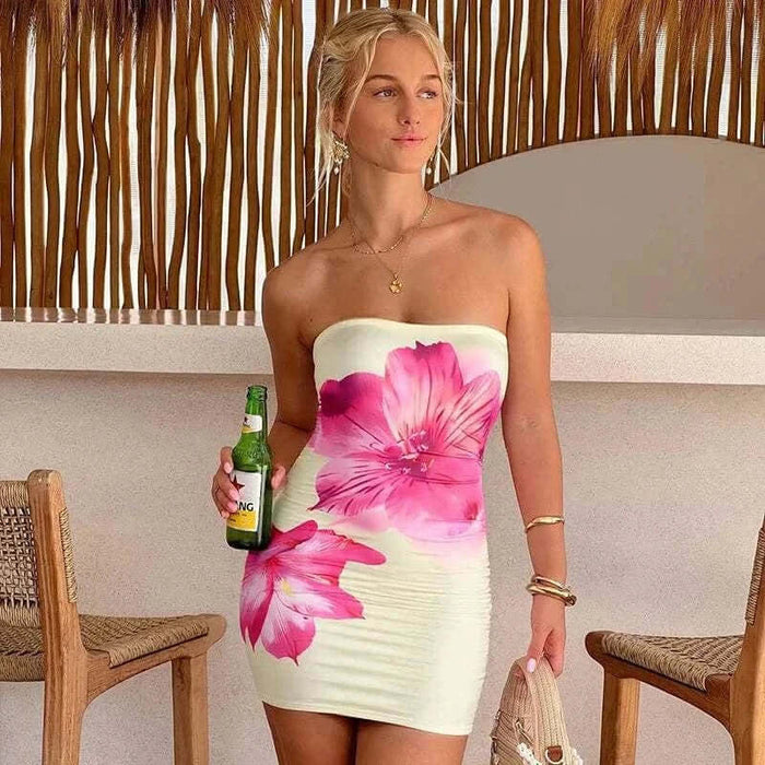 Dresses ONline - CUTENOVA Women'S Floral Printed Strapless Backless