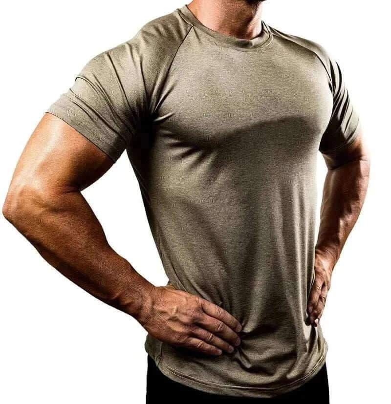 men tops -Men Muscle Shirts Bodybuilding Quick Dry Short Sleeve.