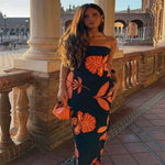 Dresses Online - Strapless Printed Long Dress Women Elegant Sleeveless Backless Waist.
