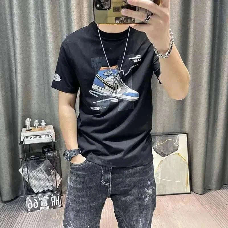men tops- T Shirt for Men Black Man Tee Shirts Slim Fit Streetwear.