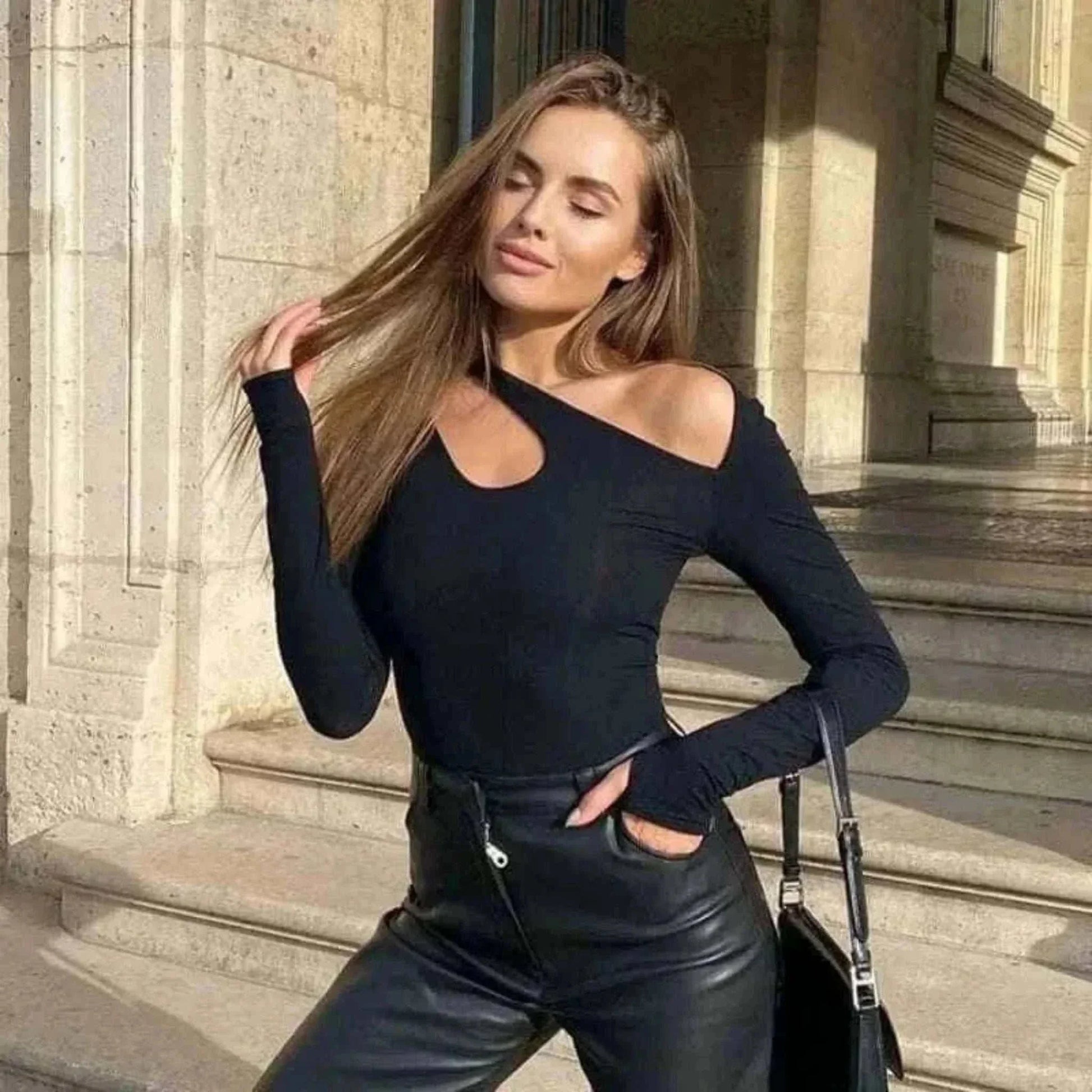 Going Out Tops- Y2k Casual Basic Bodysuit Women Long Sleeve Sexy Hollowing Irregularity Body Korean Top Cotton Bodycon Jumpsuit Romper Ladies.