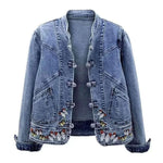 Women Jeans Jacket Butterfly Embroidery 2024 Women's Short Denim Jacket Spring And Autumn Cropped Chinese Style Retro Denim Coat.