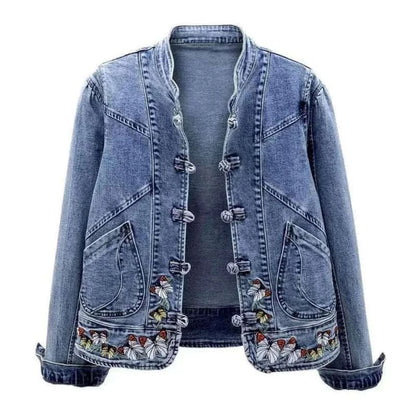 Women Jeans Jacket Butterfly Embroidery 2024 Women's Short Denim Jacket Spring And Autumn Cropped Chinese Style Retro Denim Coat.