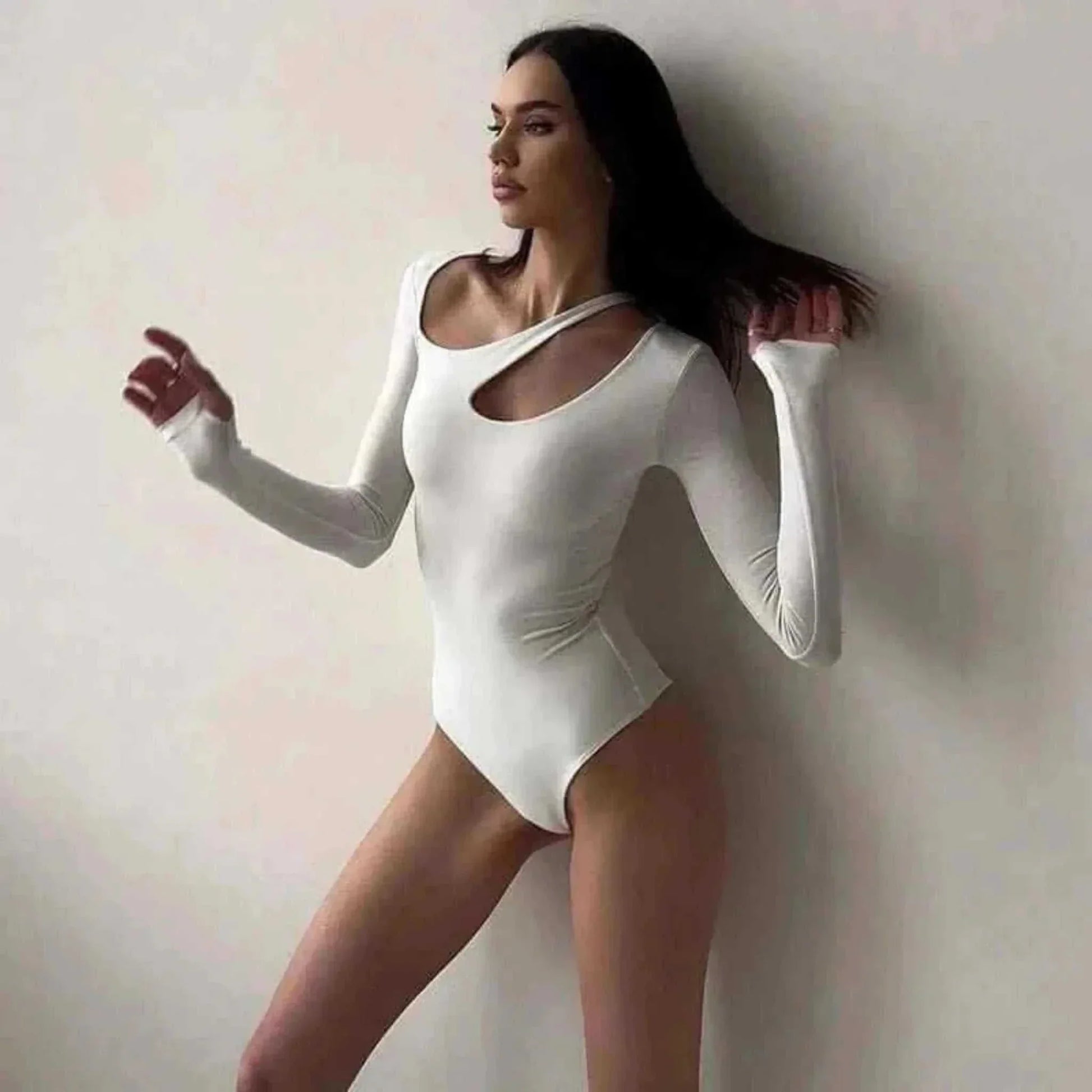 Going Out Tops- Y2k Casual Basic Bodysuit Women Long Sleeve Sexy Hollowing Irregularity Body Korean Top Cotton Bodycon Jumpsuit Romper Ladies.
