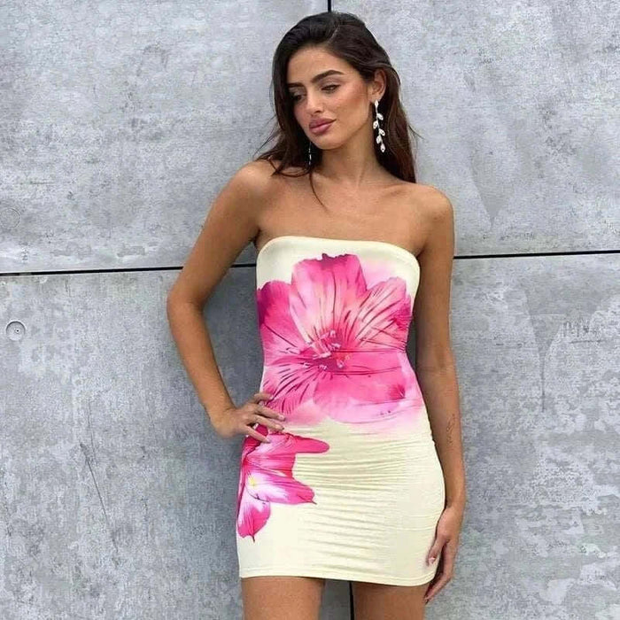 Dresses ONline - CUTENOVA Women'S Floral Printed Strapless Backless