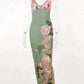 Dresses Online - Floral Print Summer Green Dress Womens Fashion Casual Sleeveless V-neck Backless Tunics Bodycon Holiday Beach Dresses Streetwear.