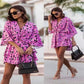 Informal Dresses - Elegant Summer Ruffl Mini Dress Office Dress for Women's Casual Bat Sleeve Flowers Print Bohemian Beach Vacation Sundress Women.