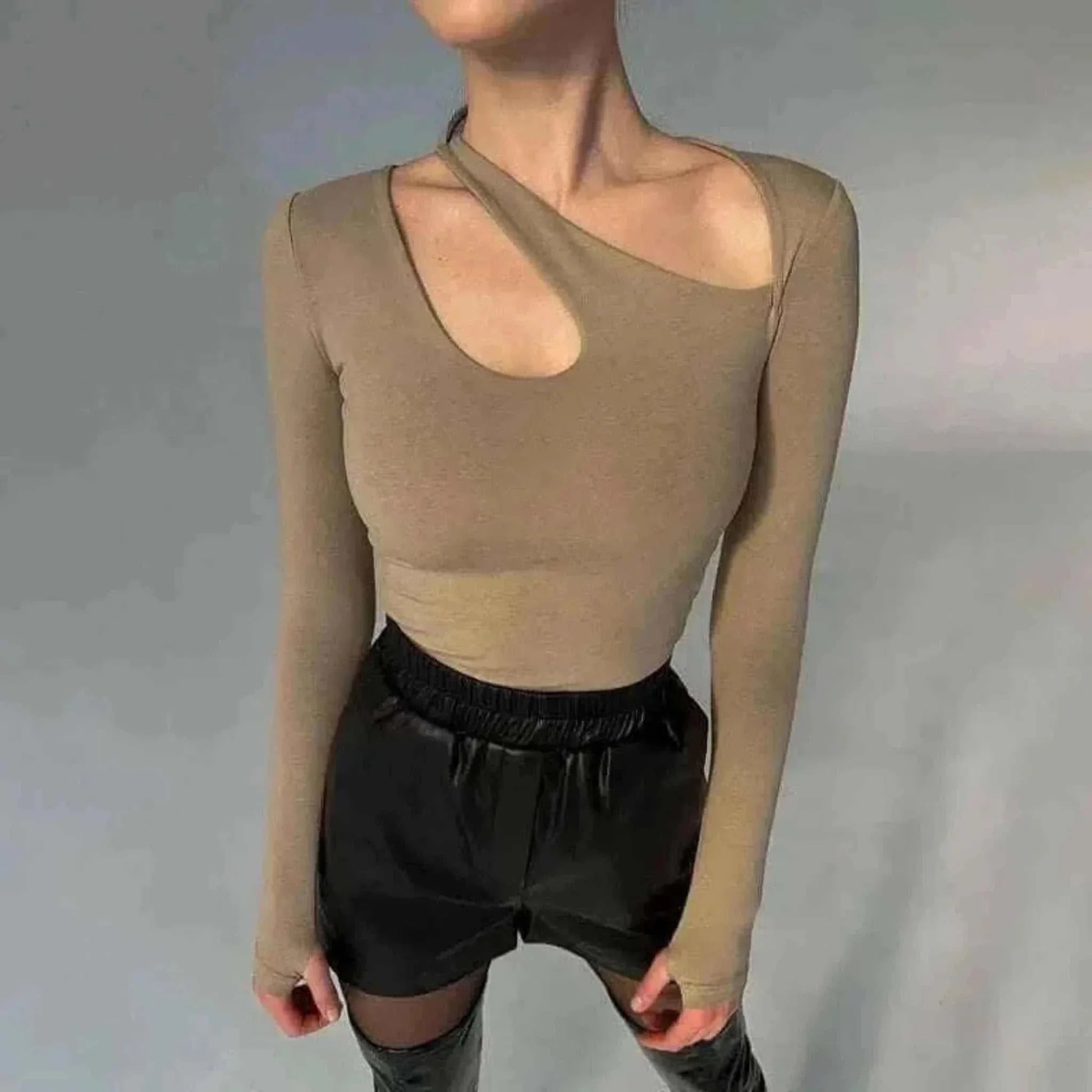 Going Out Tops- Y2k Casual Basic Bodysuit Women Long Sleeve Sexy Hollowing Irregularity Body Korean Top Cotton Bodycon Jumpsuit Romper Ladies.