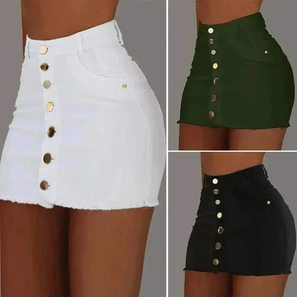 ladies mini skirts - Women's Clothing Skirts 2025 new casual fashion high waist solid color hip hugging short skirt denim single breasted half skirt.