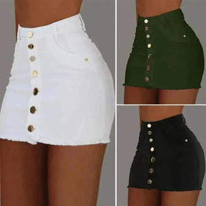 ladies mini skirts - Women's Clothing Skirts 2025 new casual fashion high waist solid color hip hugging short skirt denim single breasted half skirt.