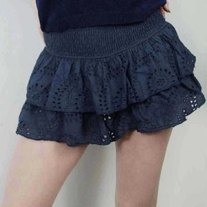 ladies mini skirts- Women Y2K Ruffle Layered Hollow Mini Skirts Smocked A Line Pleated Short Skirts Teen Girls Boho Beach Kawaii Mini Skirts.