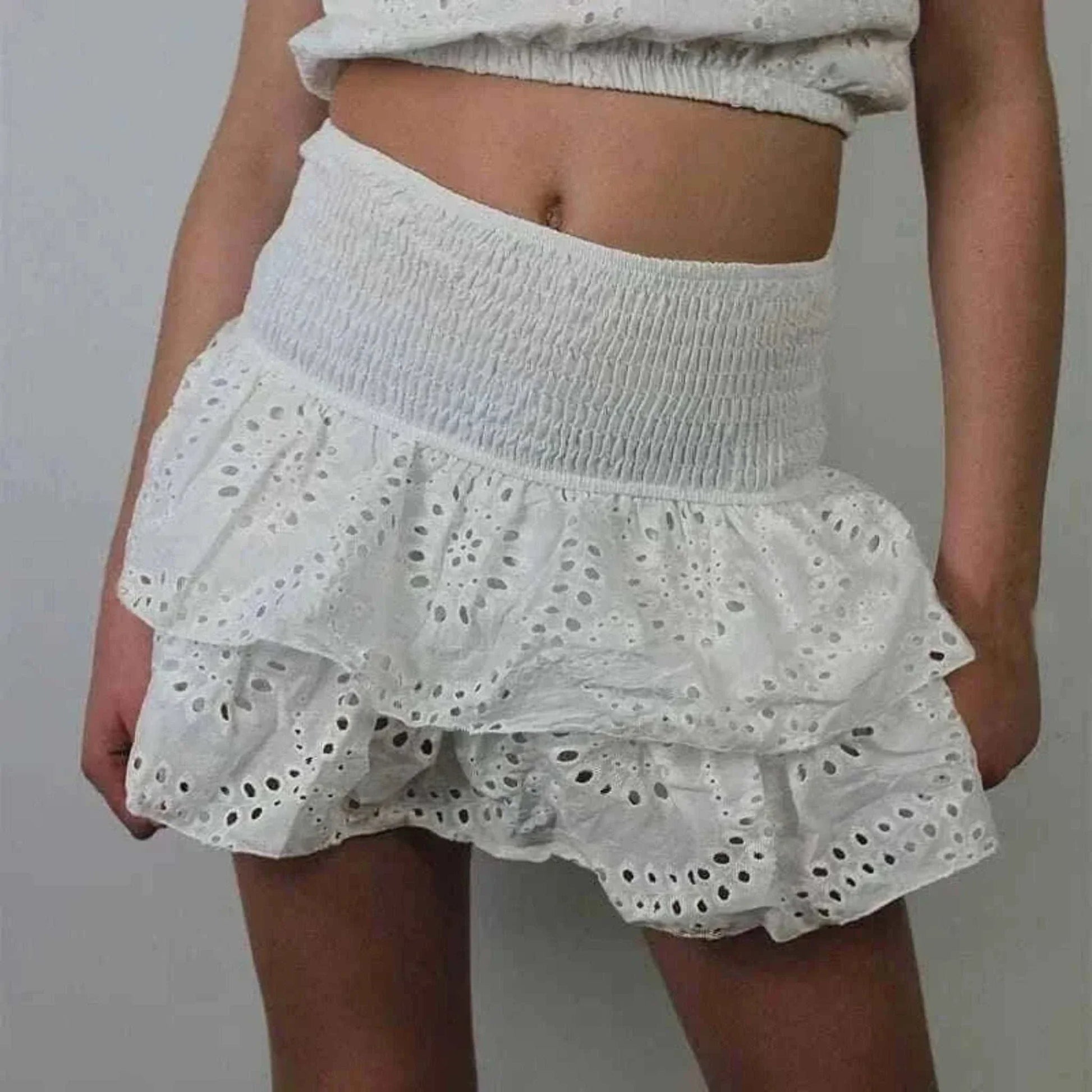 ladies mini skirts - Women Y2K Ruffle Layered Hollow Mini Skirts Smocked A Line Pleated Short Skirts Teen Girls Boho Beach Kawaii Mini Skirts.