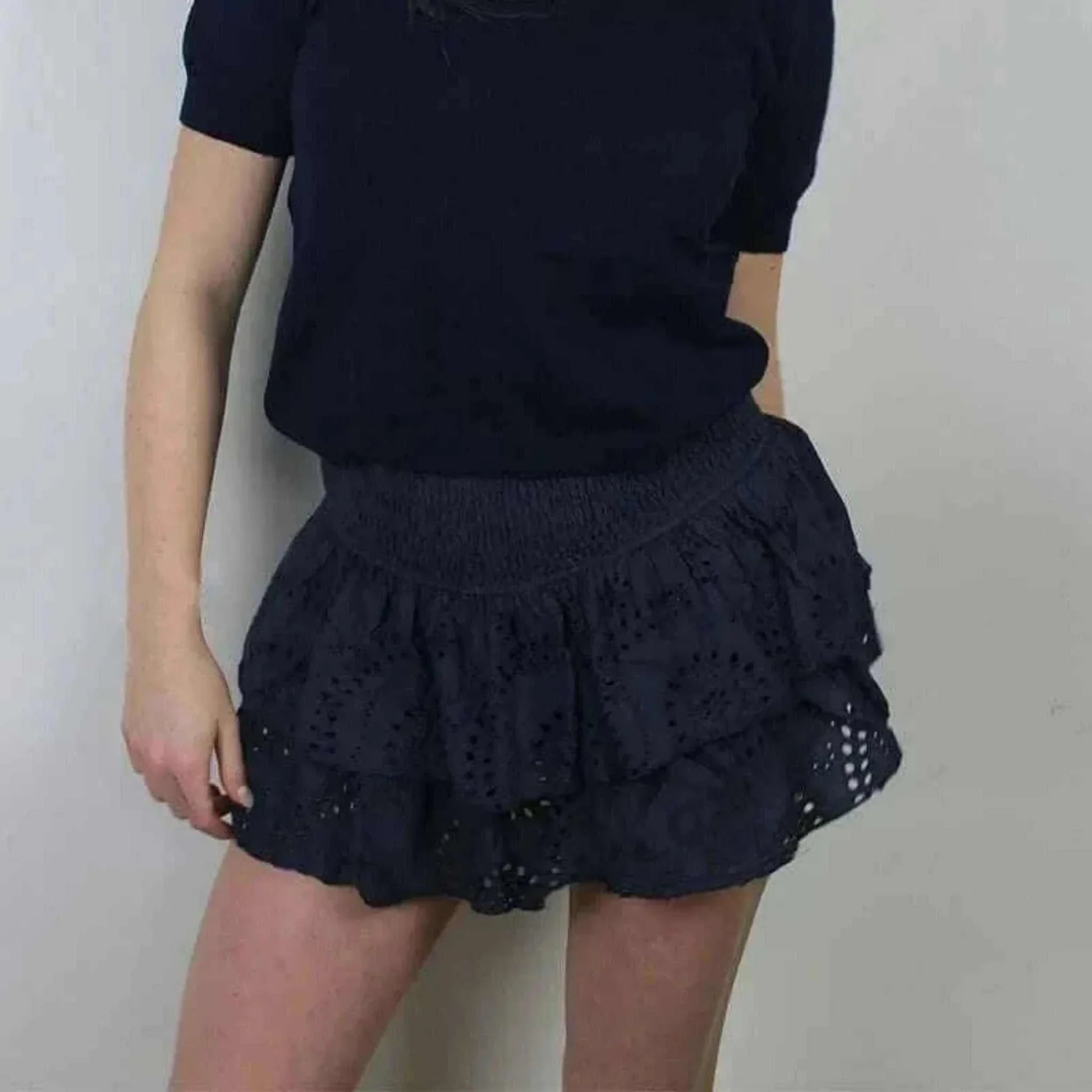 ladies mini skirts- Women Y2K Ruffle Layered Hollow Mini Skirts Smocked A Line Pleated Short Skirts Teen Girls Boho Beach Kawaii Mini Skirts.