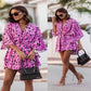 Informal Dresses- Elegant Summer Ruffl Mini Dress Office Dress for Women's Casual Bat Sleeve Flowers Print Bohemian Beach Vacation Sundress Women.