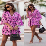 Informal Dresses- Elegant Summer Ruffl Mini Dress Office Dress for Women's Casual Bat Sleeve Flowers Print Bohemian Beach Vacation Sundress Women.