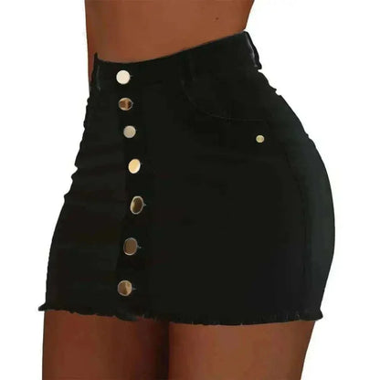 ladies mini skirts - Women's Clothing Skirts 2025 new casual fashion high waist solid color hip hugging short skirt denim single breasted half skirt.