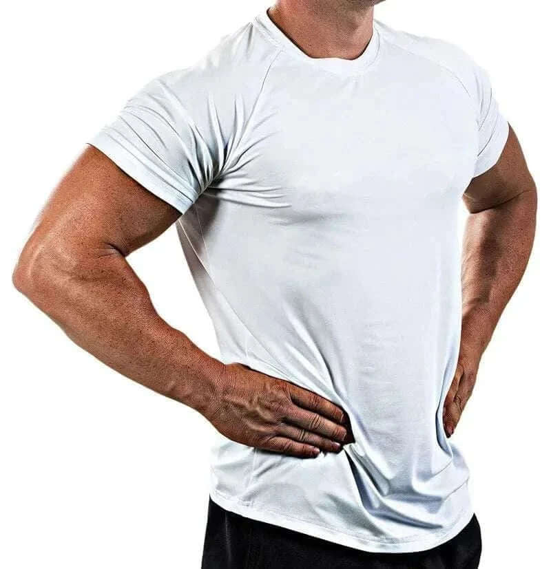 men tops -Men Muscle Shirts Bodybuilding Quick Dry Short Sleeve.