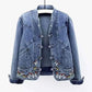 Women Jeans Jacket Butterfly Embroidery 2024 Women's Short Denim Jacket Spring And Autumn Cropped Chinese Style Retro Denim Coat.