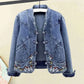Women Jeans Jacket Butterfly Embroidery 2024 Women's Short Denim Jacket Spring And Autumn Cropped Chinese Style Retro Denim Coat.