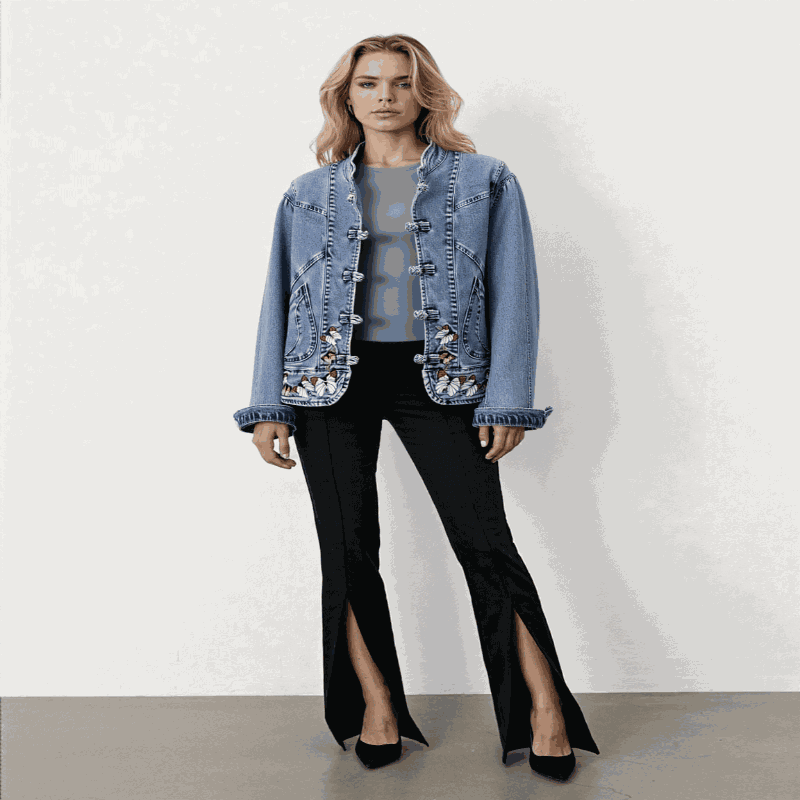 Women Jeans Jacket Butterfly Embroidery 2024 Women's Short Denim Jacket Spring And Autumn Cropped Chinese Style Retro Denim Coat.