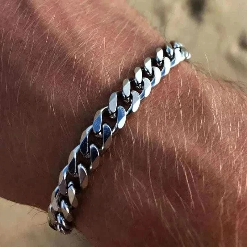 MensFashionStyleStore black color / Width 7mm CUBAN CHAIN BRACELET