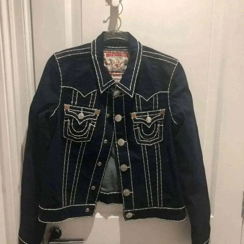 Streetwear Vintage Buddha Head Denim Jacket.