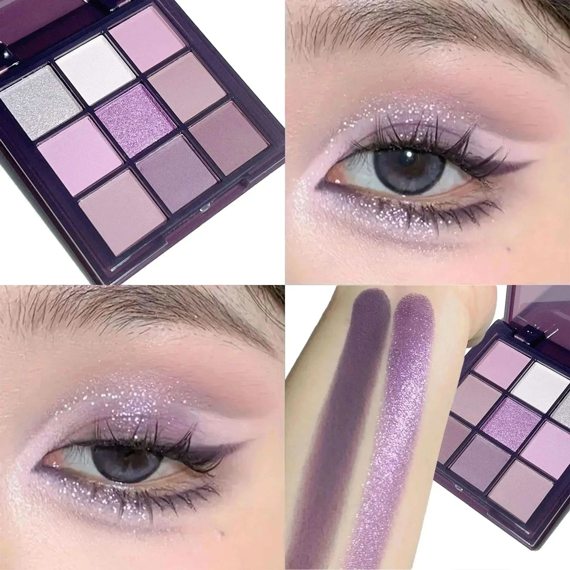  Men's Fashion Style Store JUJU 9112 Eyeshadow palette, nine shades of smoky, matte, pearlescent, fine dark purple glitter