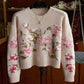 Fasbion Elegant Sweaters Long Sleeve Flower Embroidery Design Aesthetics Short Pullovers Casual Loose Vintage Women's Clothing.