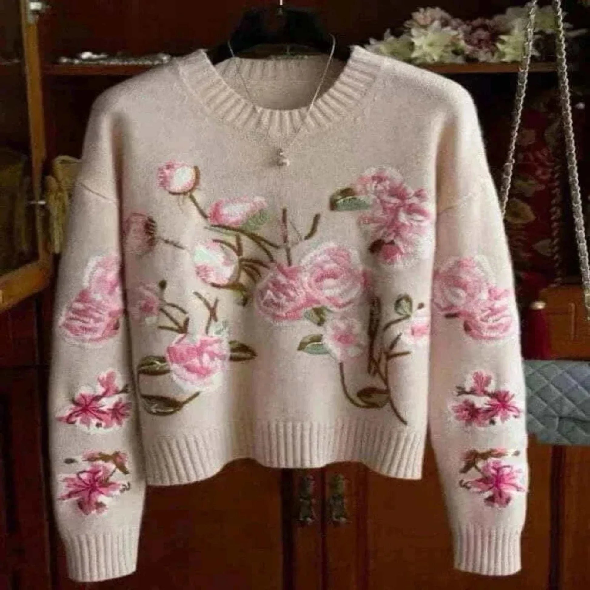 Fasbion Elegant Sweaters Long Sleeve Flower Embroidery Design Aesthetics Short Pullovers Casual Loose Vintage Women's Clothing.