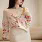 Fasbion Elegant Sweaters Long Sleeve Flower Embroidery Design Aesthetics Short Pullovers Casual Loose Vintage Women's Clothing.