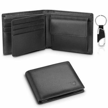 Genuine Leather Wallet Men Classic Black Soft Purse Coin Pocket Credit Card Holder.