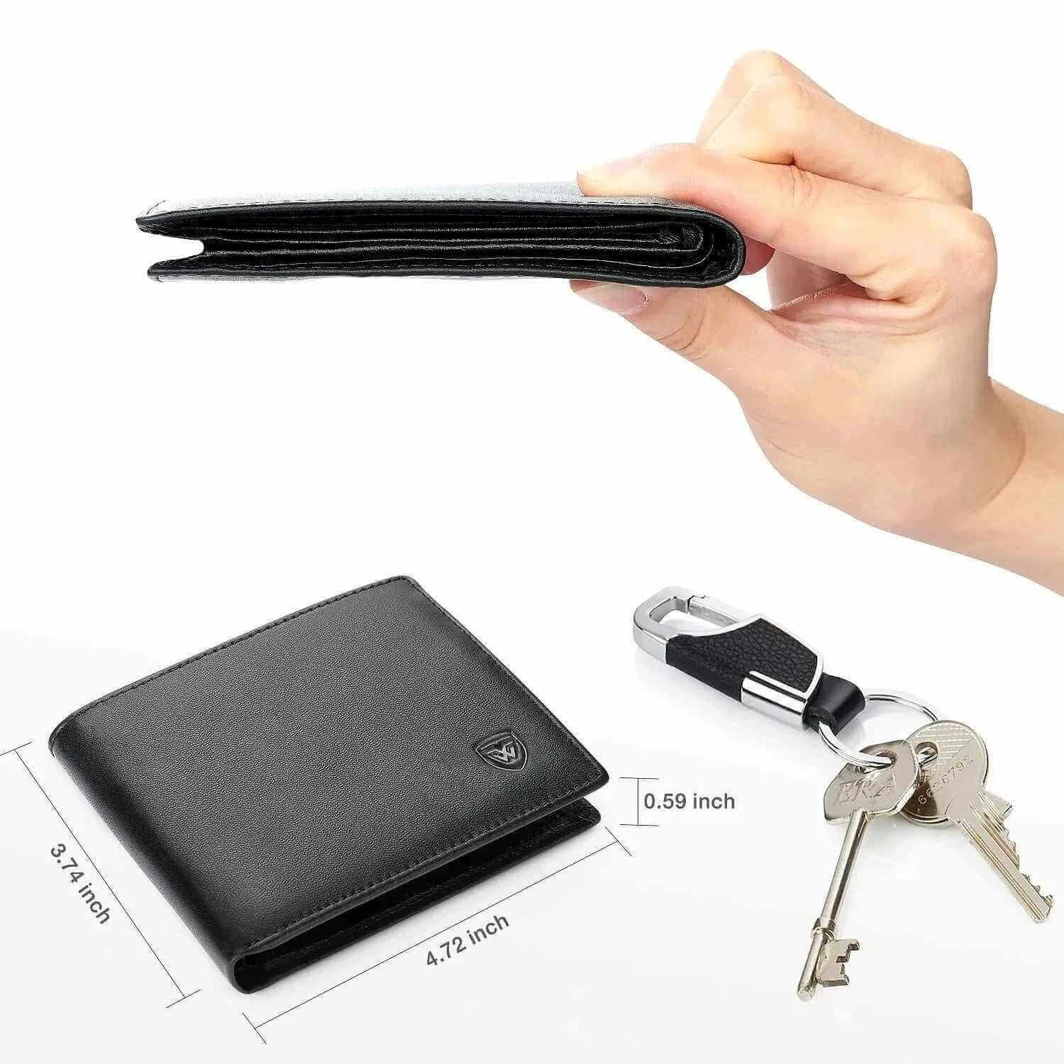 Genuine Leather Wallet Men Classic Black Soft Purse Coin Pocket Credit Card Holder.