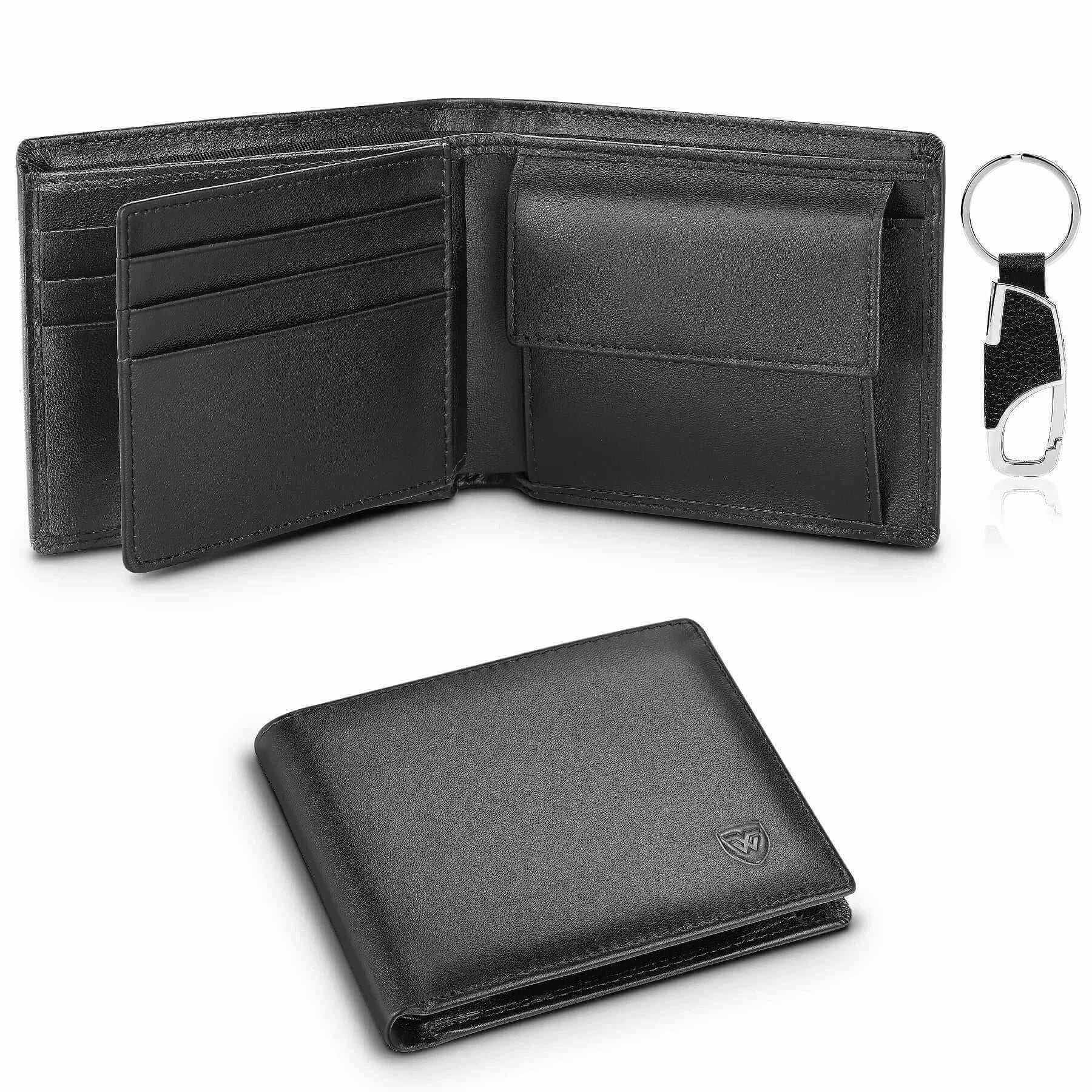 Genuine Leather Wallet Men Classic Black Soft Purse Coin Pocket Credit Card Holder.