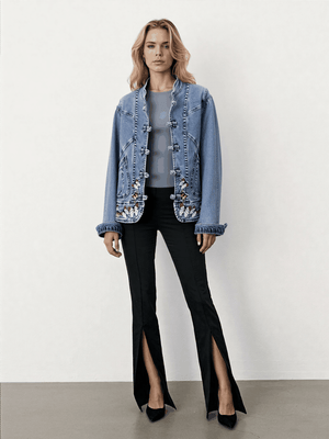 Women Jeans Jacket Butterfly Embroidery 2024 Women's Short Denim Jacket Spring And Autumn Cropped Chinese Style Retro Denim Coat