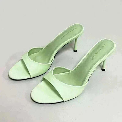 Heeled Footwear Green Female Slides