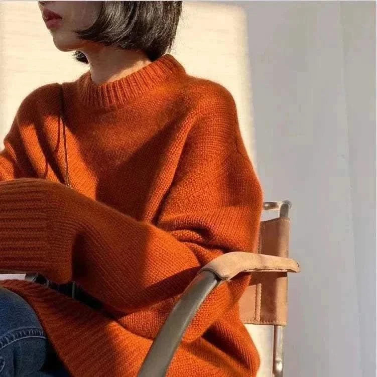  Men's Fashion Style Store Caramel color / M / CHINA High-end series!  Round neck 100% pure cashmere sweater pullover silhouette sweater women's thick loose knit
