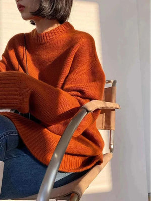  Men's Fashion Style Store High-end series!  Round neck 100% pure cashmere sweater pullover silhouette sweater women's thick loose knit