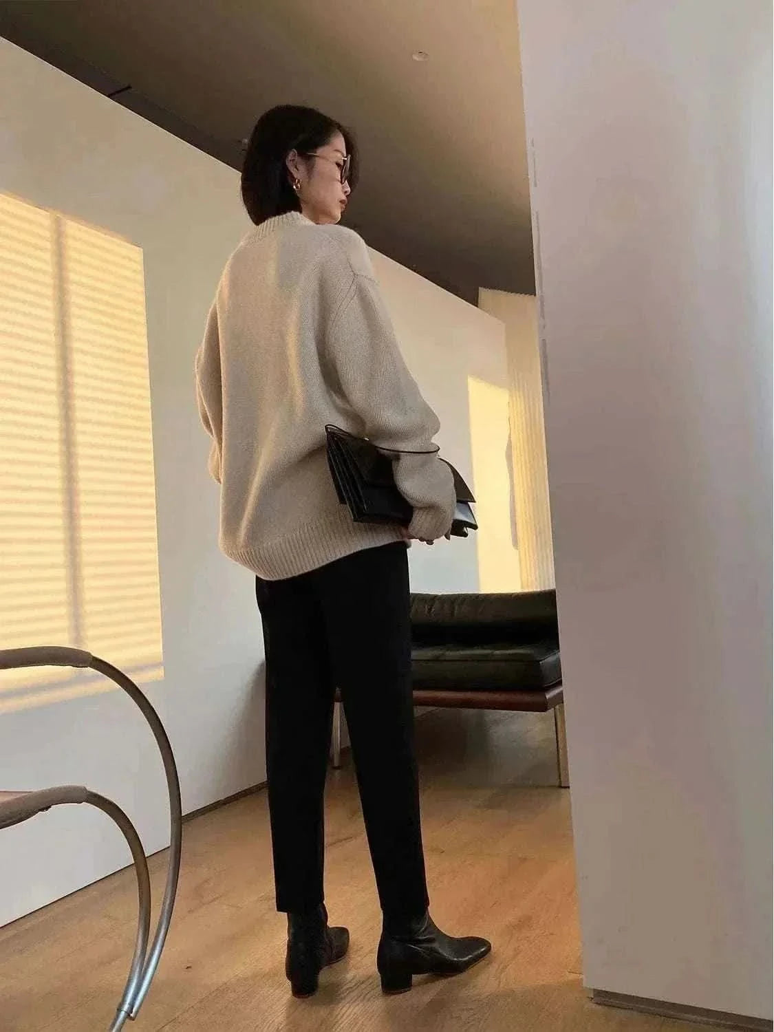  Men's Fashion Style Store High-end series!  Round neck 100% pure cashmere sweater pullover silhouette sweater women's thick loose knit