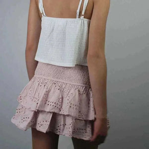 Women Pink Y2K Ruffle Layered Hollow Mini Skirts, ladies mini skirts