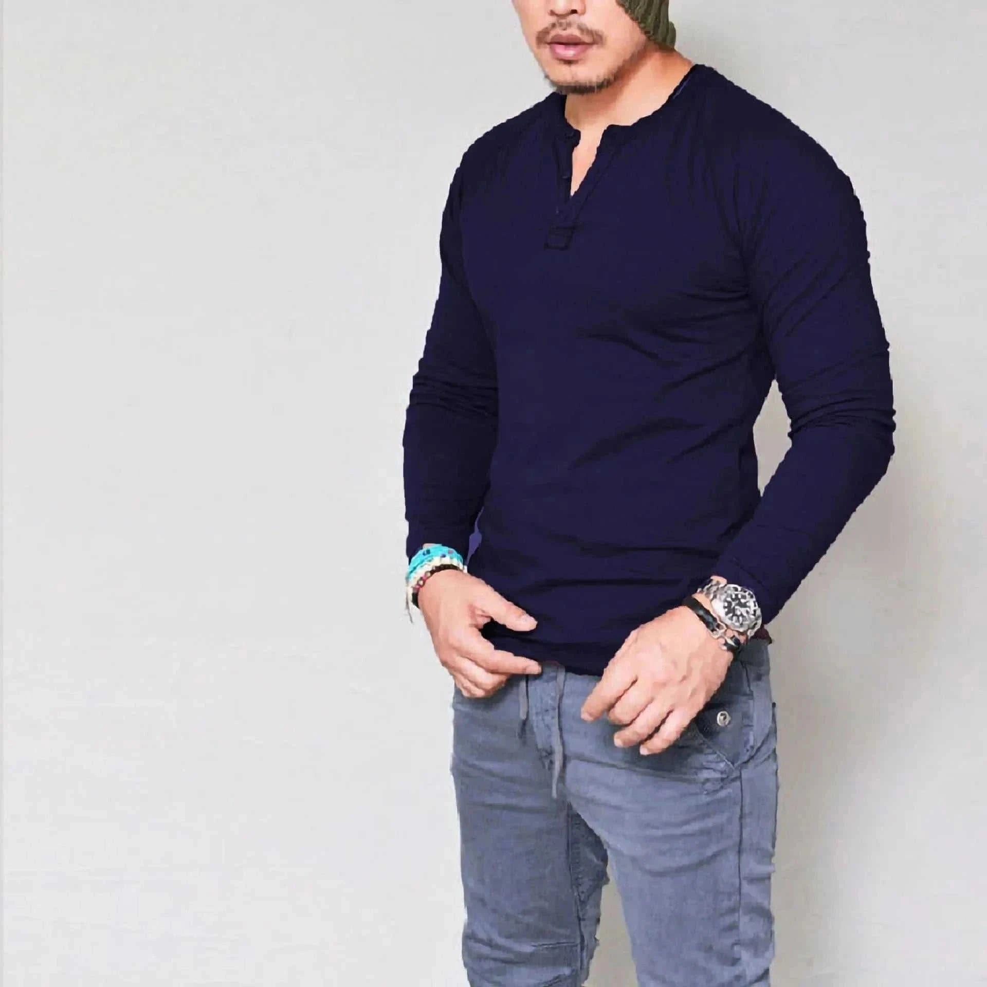 MensFashionStyleStore LONG SLEEVE V-NECK COTTON T-SHIRT