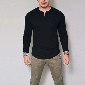 MensFashionStyleStore Black / M LONG SLEEVE V-NECK COTTON T-SHIRT