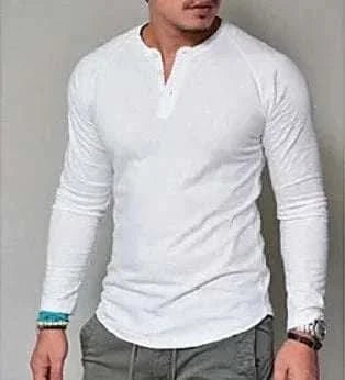 MensFashionStyleStore White / S LONG SLEEVE V-NECK COTTON T-SHIRT