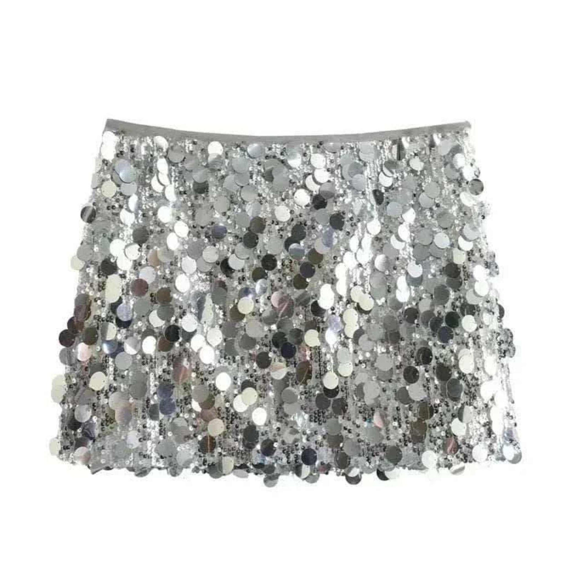 Silver Sequin High-Mini Skirt