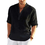 Men's Casual Cotton Stand Collar Long Shirt