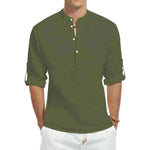 Men's Casual Cotton Stand Collar Long Shirt