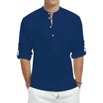 Men's Casual Cotton Stand Collar Long Shirt